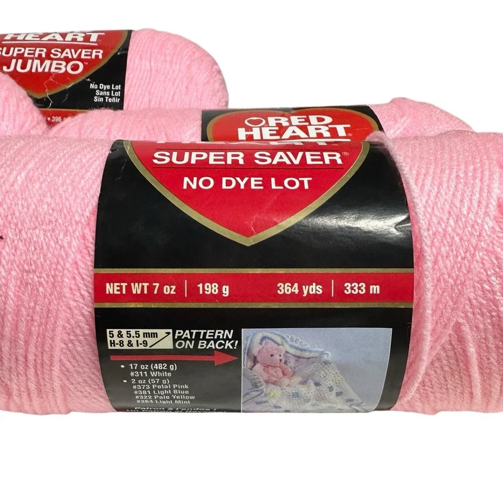 Red Heart Super Saver Yarn PETAL PINK 0373 Acrylic 7oz & Jumbo NO DYE ~ LOT OF 5